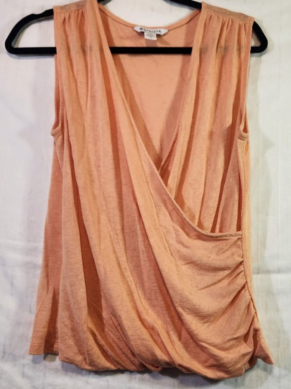 Athleta Breezy Wrap Tank Top Peach Coral Ruched Surplice V-Neck Sleeveless Size